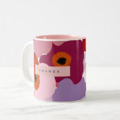 Personalized Funky Red and Pink Flower Design Tweekleurige Koffiemok (Voorkant links)