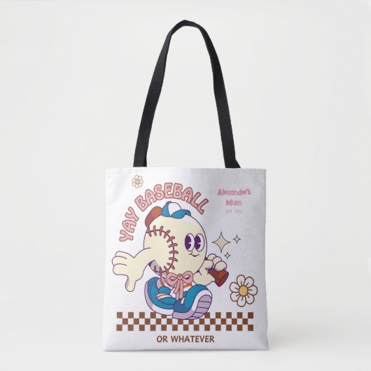 Personalized Funny Baseball Mum Retro Flower Tote Bag (Voorkant)
