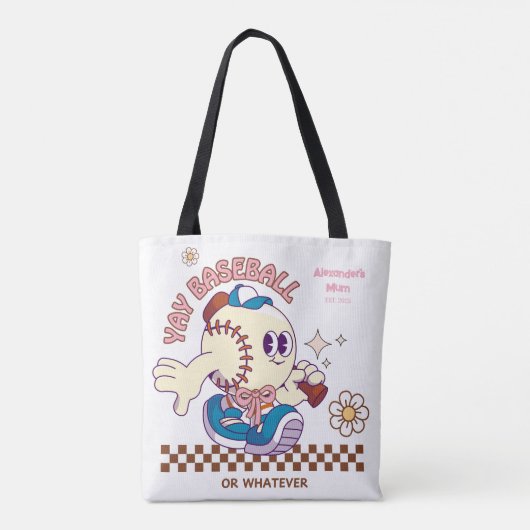 Personalized Funny Baseball Mum Retro Flower Tote Bag (Achterkant)
