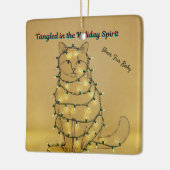 Personalized Funny Cat Tangled in Lights Keramisch Ornament (Links)