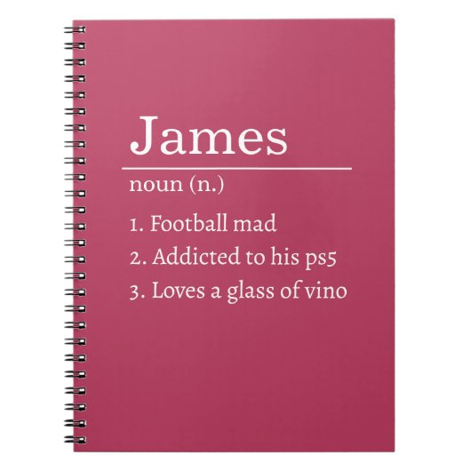 Personalized Funny Dictionary Definition Black  Notitieboek (Voorkant)