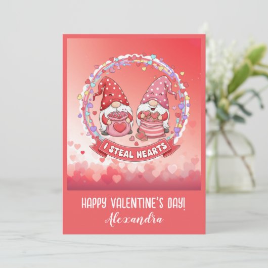 Personalized Funny Gnome Valentine  Kaart (Staand voorkant)