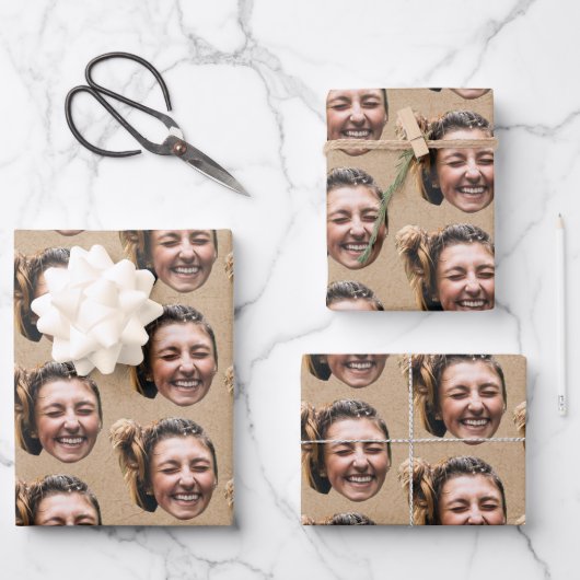 Personalized Funny Kraft Custom Face Photo Girly Inpakpapier Vel (Voorkant)