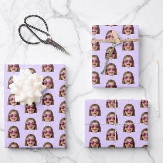 Personalized Funny Lavender Custom Face Photo Inpakpapier Vel