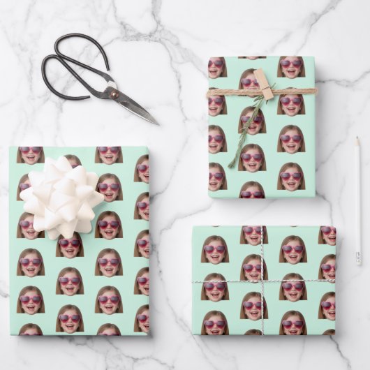 Personalized Funny Mint Green Custom Face Photo Inpakpapier Vel (Voorkant)