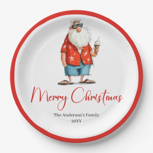 Personalized Funny Santa Christmas Dinner Plates Papieren Bordje (Voorkant)