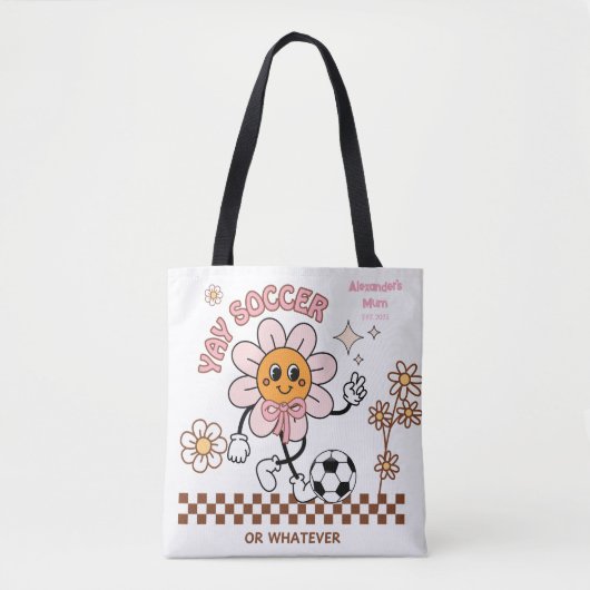 Personalized Funny Soccer Mum Retro Flower Tote Bag (Voorkant)
