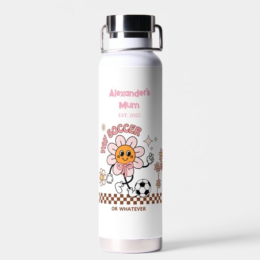 Personalized Funny Soccer Mum Retro Flower  Waterfles (Achterkant)