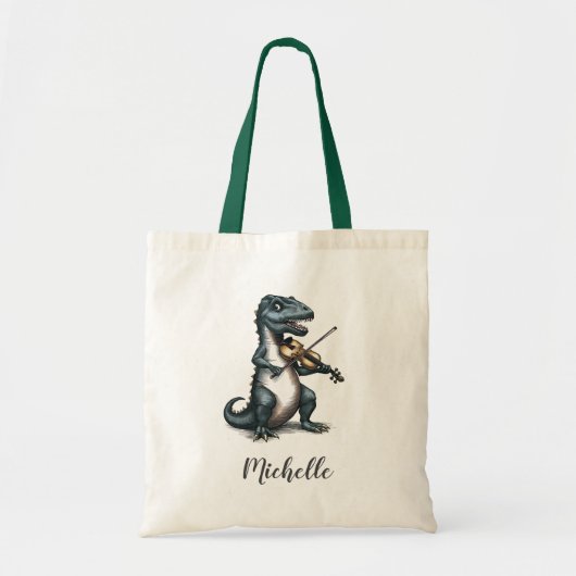 Personalized Funny T-Rex Dinosaur Playing Violin   Tote Bag (Voorkant)
