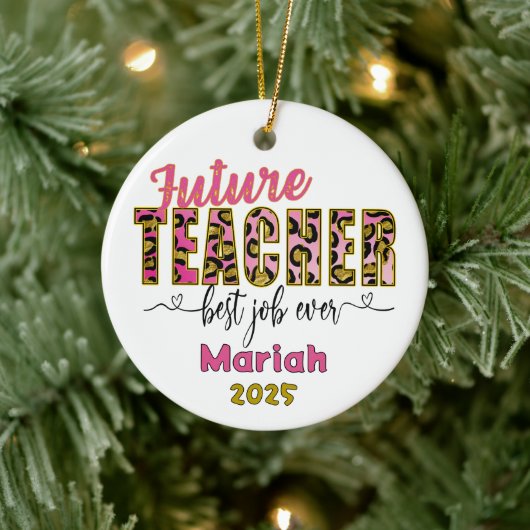 Personalized Future Teacher Cheetah Print Ornament (Boom)