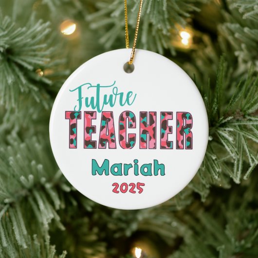 Personalized Future Teacher Leopard Print Ornament (Boom)
