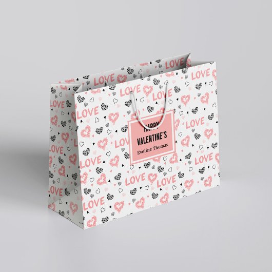 Personalized Galentine Love Sketch Heart Gift Bag Groot Cadeauzakje