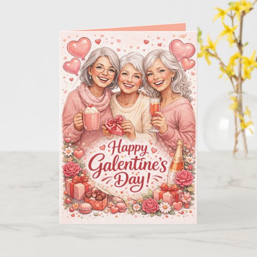 Personalized Galentine's Day Greeting Card Kaart (Gele Bloem)