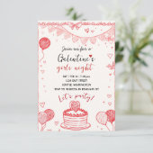 Personalized Galentines Girls Night Invitation RSVP Kaartje (Staand voorkant)
