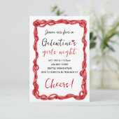 Personalized Galentines Red Party Invitation RSVP Kaartje (Staand voorkant)