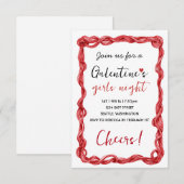 Personalized Galentines Red Party Invitation RSVP Kaartje (Voorkant / Achterkant)