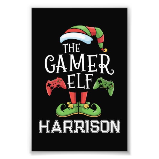 Personalized Gamer Elf Christmas Video Gaming  Foto Afdruk (Voorkant)