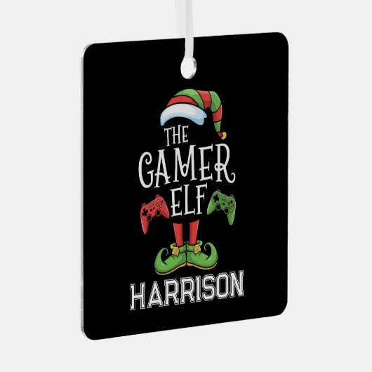 Personalized Gamer Elf Christmas Video Gaming Metalen Ornament (Voorkant Rechts)