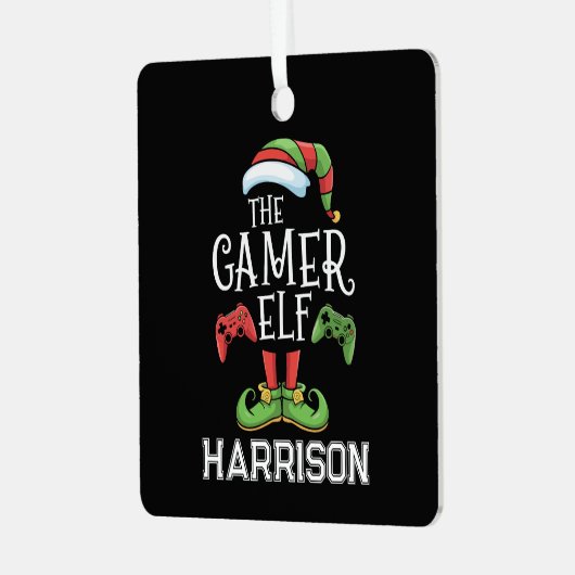 Personalized Gamer Elf Christmas Video Gaming Metalen Ornament (Voorkant links)