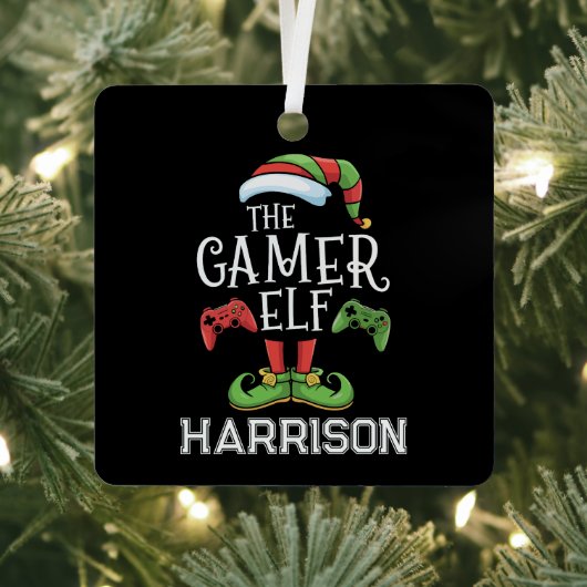 Personalized Gamer Elf Christmas Video Gaming  Metalen Ornament (Insitu)