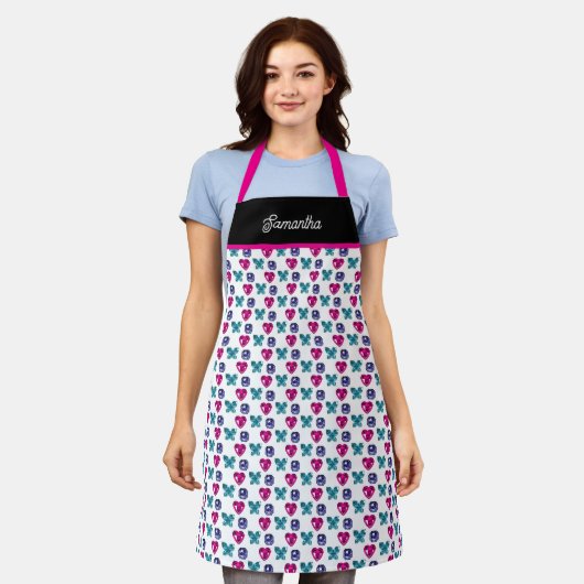 Personalized Gemstone Heart Butterfly Pattern Apro Schort (Gedragen)