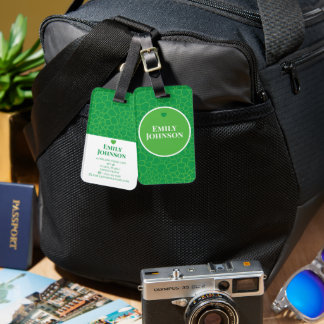 Personalized Geometric Green Leaf Custom Name Bagagelabel