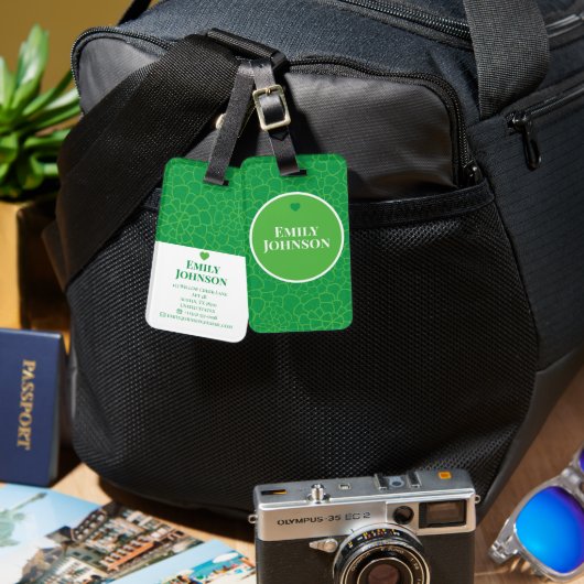 Personalized Geometric Green Leaf Custom Name Bagagelabel (Voorkant /achterkant)