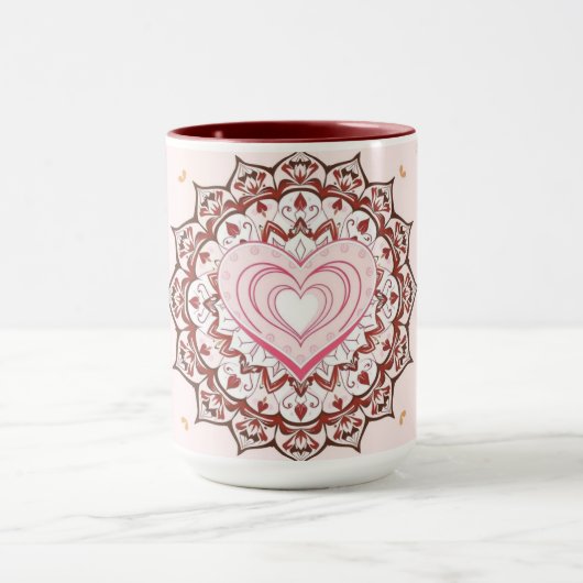 Personalized Geometric Heart Mandala Love Mok (Midden)