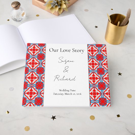 Personalized Geometric Red Wedding Guestbook Gastenboek (Voorkant open)