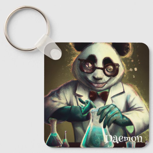 PERSONALIZED GERECHTE WETENSCHAPPER PANDA TOVERELA SLEUTELHANGER (Voorkant)