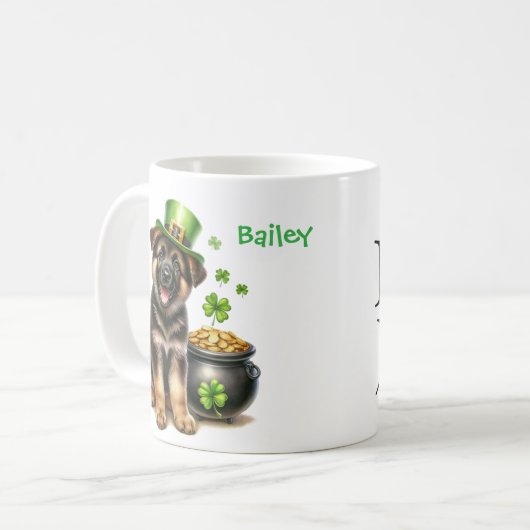 Personalized German Shepherd St. Patty's Day Koffiemok (Voorkant links)