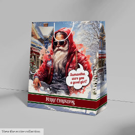 Personalized Gift Bag Cool Santa Claus Holiday Medium Cadeauzakje