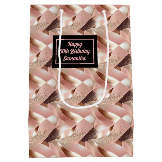 Personalized Gift Bag Rose Gold and Black Wrap Medium Cadeauzakje (Achterkant)