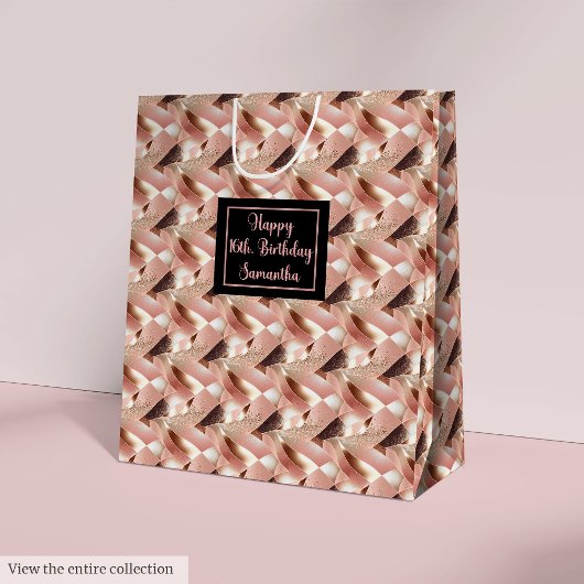 Personalized Gift Bag Rose Gold and Black Wrap Medium Cadeauzakje