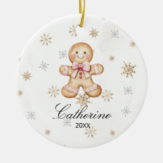Personalized Gingerbread Cookie Winter Snowflake Keramisch Ornament