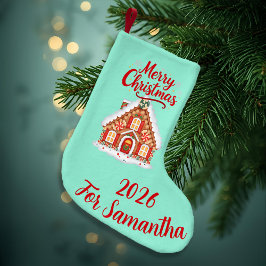 Personalized Gingerbread House Stocking 2026 Kleine Kerstsok