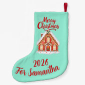 Personalized Gingerbread House Stocking 2026 Kleine Kerstsok (Achterkant)