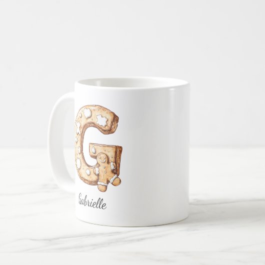 Personalized Gingerbread Monogram Christmas Koffiemok (Voorkant links)