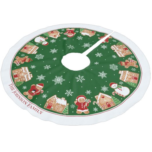 Personalized Gingerbread Village Brushed Polyester Kerstboom Rok (Gekanteld)