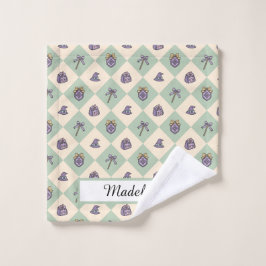 Personalized Girl Academy Checkered Mint Green  Washandje