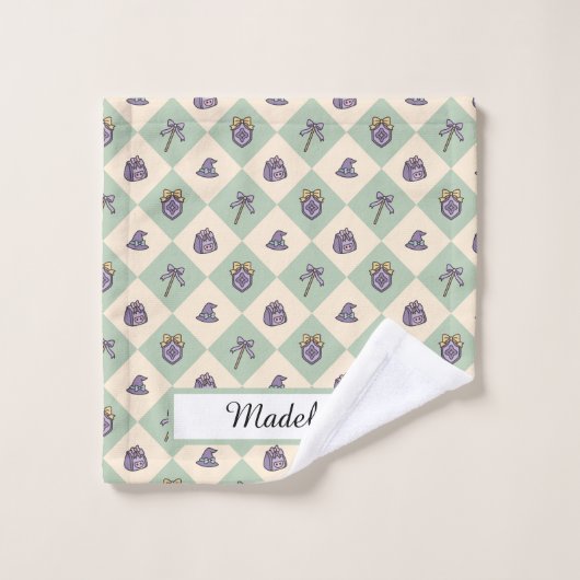 Personalized Girl Academy Checkered Mint Green  Washandje (Wasdoekje)