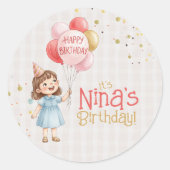 Personalized Girl Birthday Party Sticker (Voorkant)