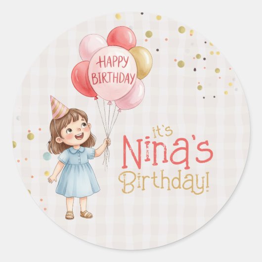 Personalized Girl Birthday Party Sticker (Voorkant)