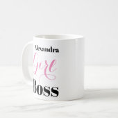Personalized Girl Boss Pink Black Elegant Script Koffiemok (Voorkant links)
