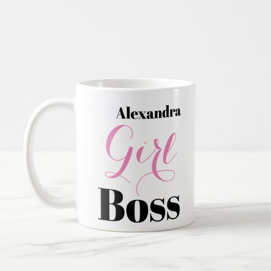 Personalized Girl Boss Pink Black Elegant Script Koffiemok (Links)