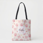 Personalized Girl Cat Paw Cute Bow Name Pink Tote Bag (Voorkant)