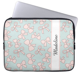 Personalized Girl Cute Bow Name Blue Pink Laptop Sleeve
