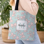 Personalized Girl Cute Bow Name Blue Pink Tote Bag