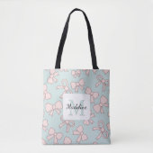 Personalized Girl Cute Bow Name Blue Pink Tote Bag (Voorkant)