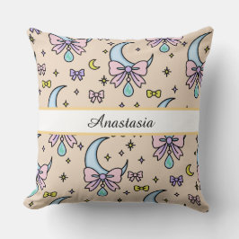 Personalized Girl Cute Bow Name Moons Peach Kussen